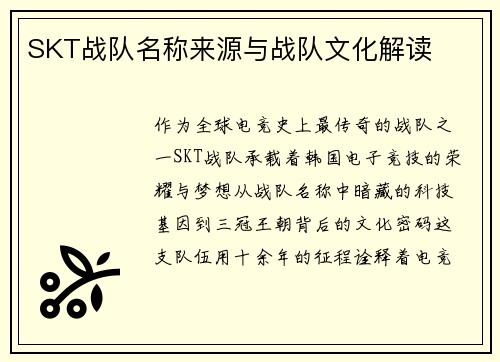 SKT战队名称来源与战队文化解读